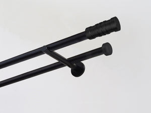 19mm matt black metal double pole set with bespoke coloured finials | Walcot House UK
