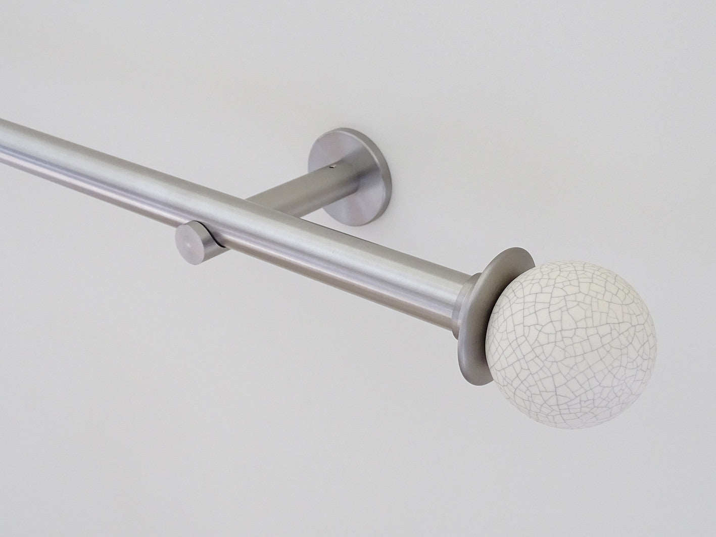 19mm diameter stainless steel curtain pole set with ceramic crackle finials, clear