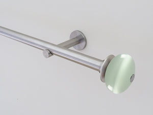 19mm stainless steel curtain pole set with glass moonstone finials in opal