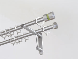 19mm diameter double stainless steel curtain pole duo system set with groove finials & avocado twine