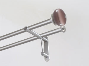 Double 19mm stainless steel curtain pole duo system set with glass moonstone finials in crocus