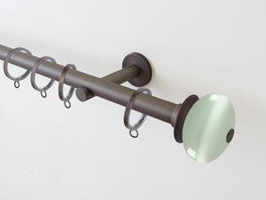 19mm dia. brushed bronze metal curtain pole set with glass moonstone finials