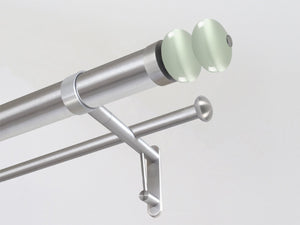 50mm diameter stainless steel double metal curtain pole with glass moonstone finials in Opal