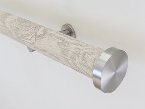 wrapped and tracked curtain pole in driftwood textured ground almond by Walcot House