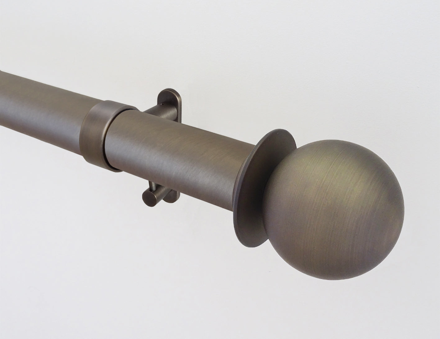 Brushed Bronze curtain pole set with metal ball finials by Walcot House