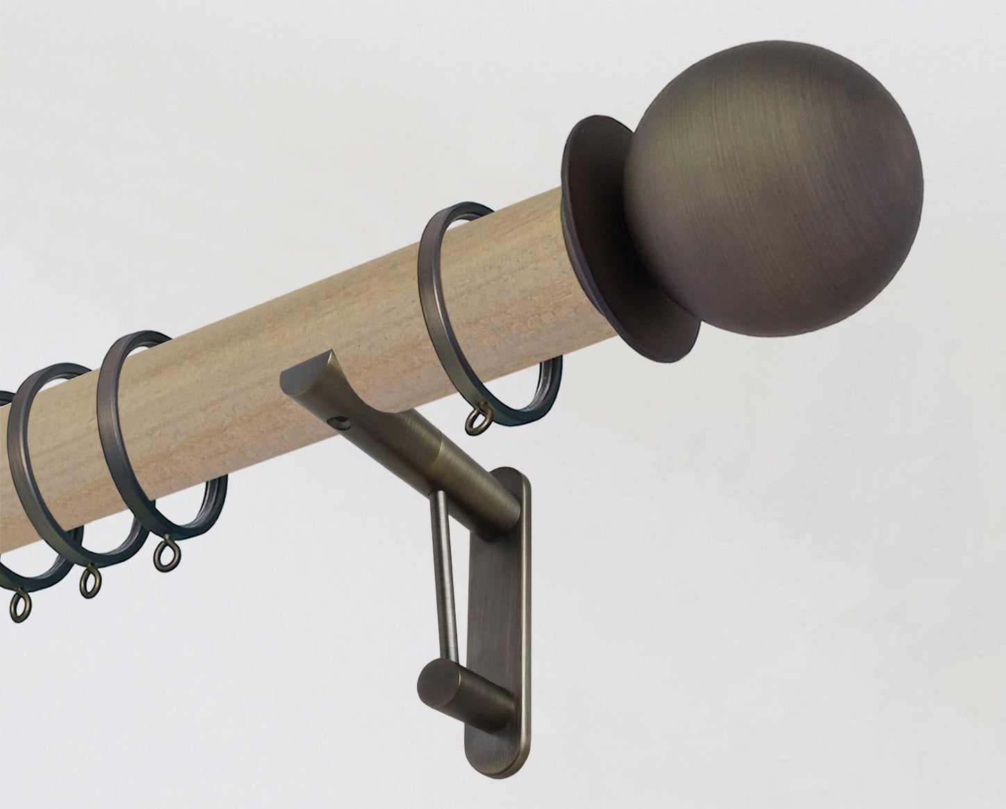 50mm dia. cotswold oak stained wood curtain pole with metal ball finials