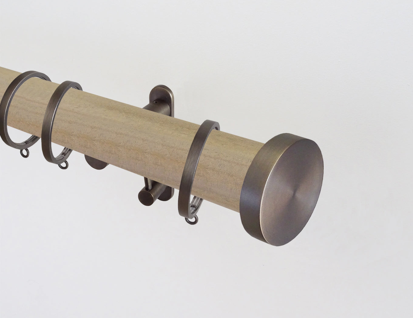 Cotswold oak stained wooden curtain pole by Walcot House
