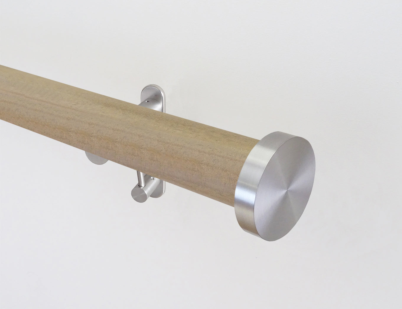Cotswold Oak stained wooden tracked curtain pole with mini disc finials