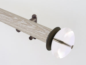 Limed real oak curtain pole with integrated track and acrylic ellipse finials | Walcot House UK