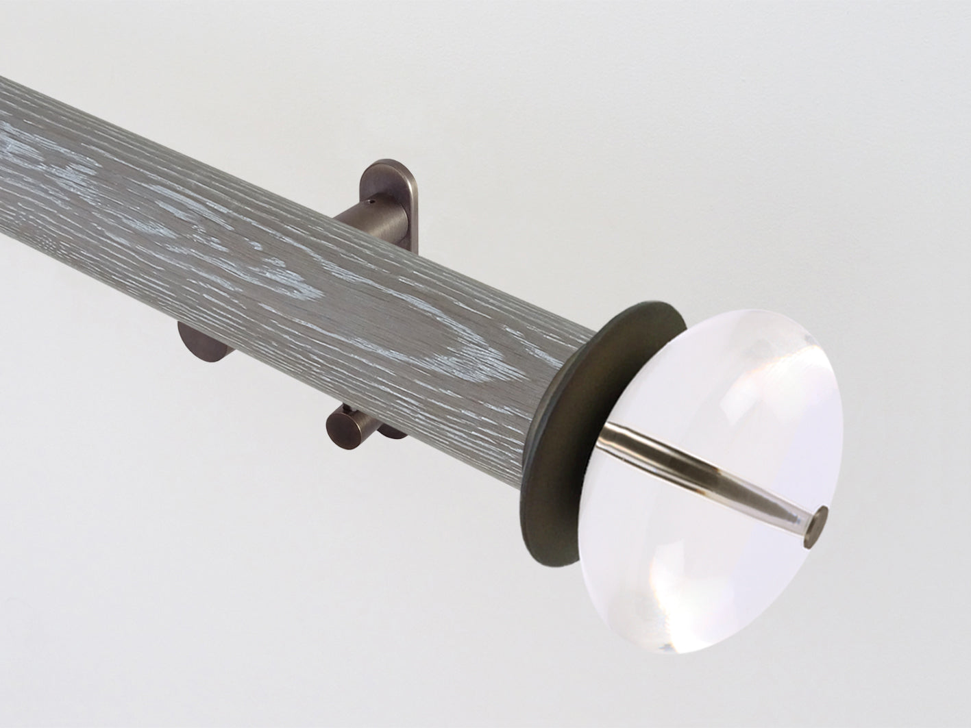 Designer real solid oak curtain pole set with clear perspex finials, 50mm diameter with integrated track | Walcot House