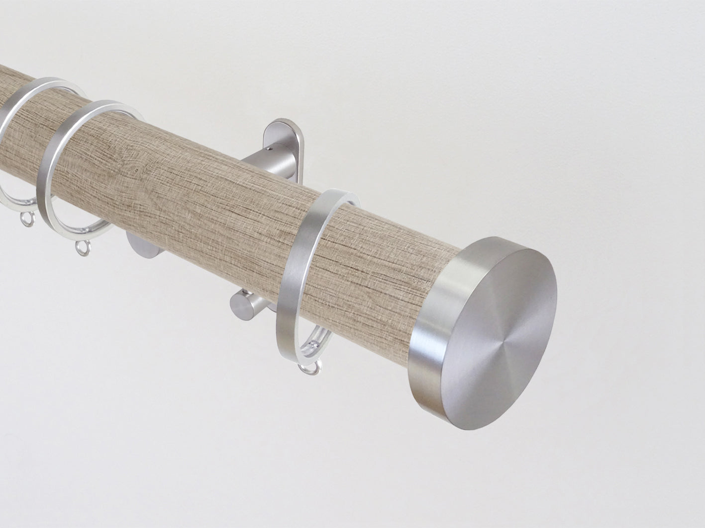 Real solid oak curtain pole - unfinished. Bronze brackets, finials & rings