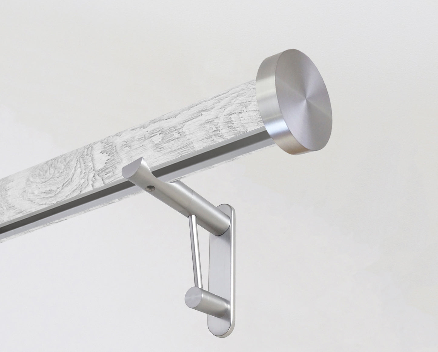 wrapped & tracked curtain pole set in driftwood "nordic white" by Walcot House