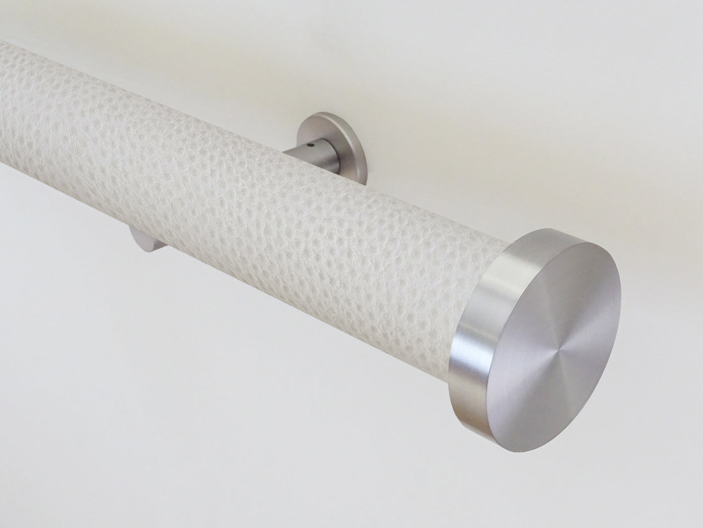 White ostrich wrapped & tracked curtain pole 50mm diameter | Walcot House