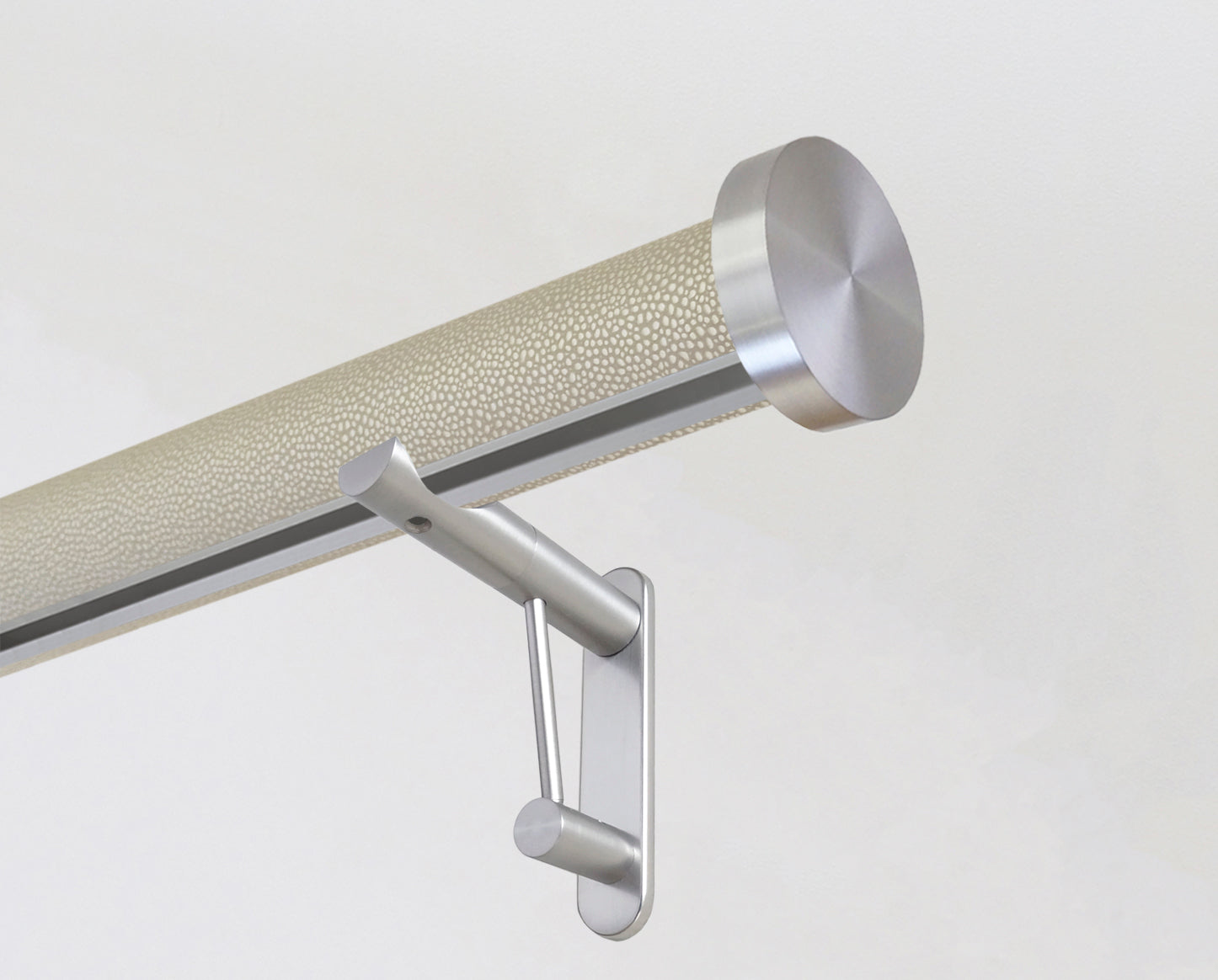wrapped & tracked curtain pole set in mineral "sienese" by Walcot House