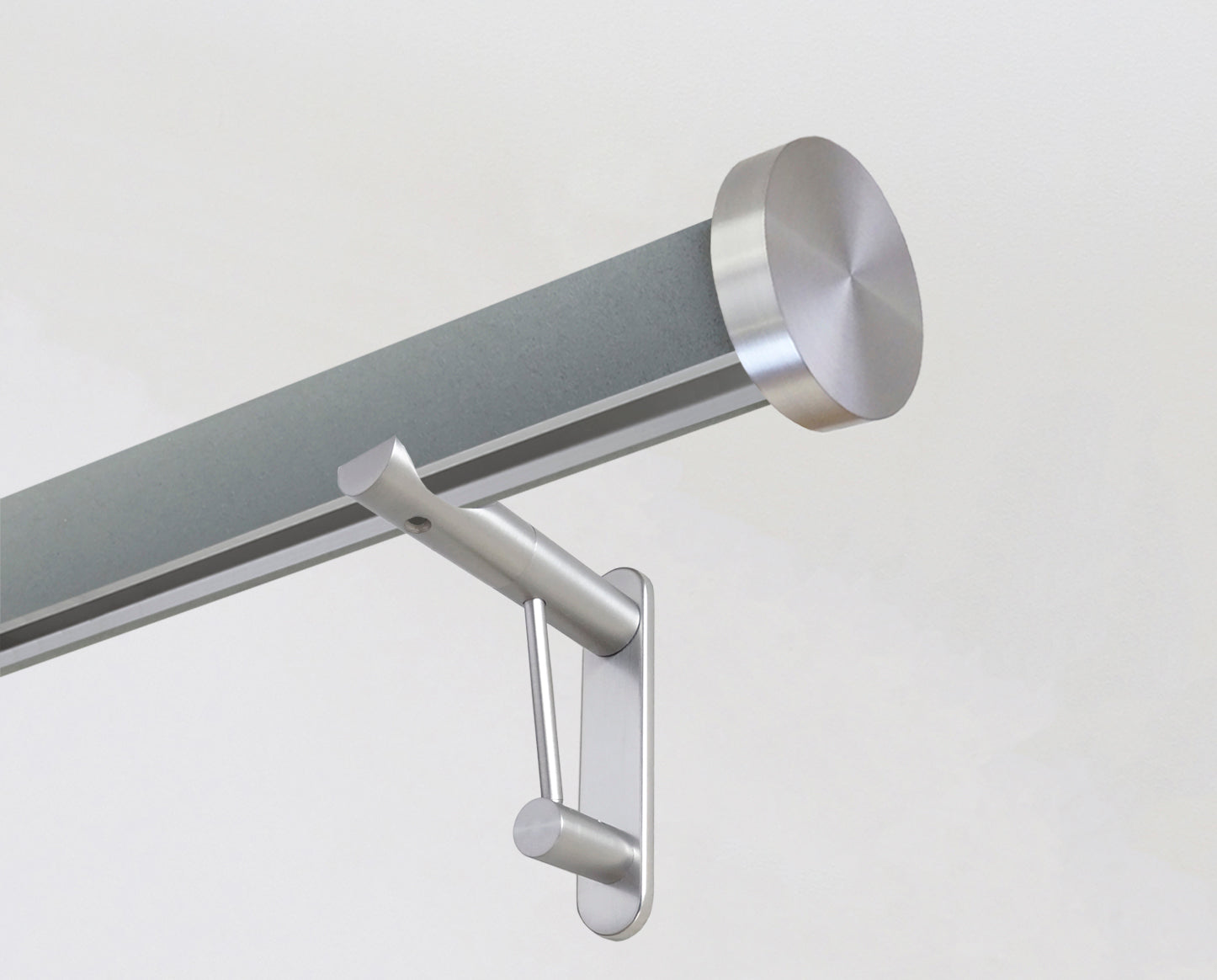 wrapped & tracked curtain pole set in suede "slate" grey by Walcot House