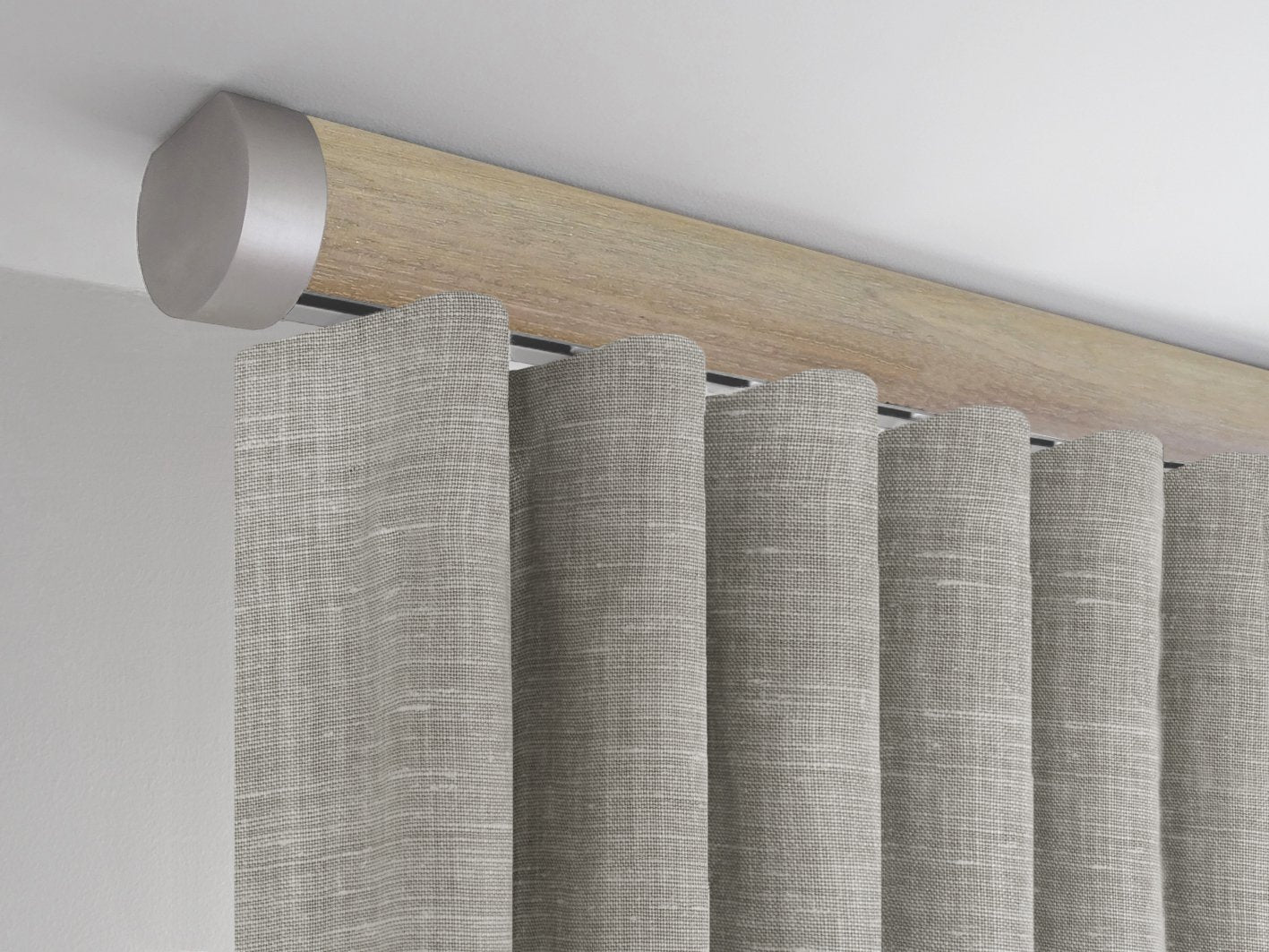 Walcot House | Ceiling fixed curtain pole in cotswold oak with bronze finials - 50mm