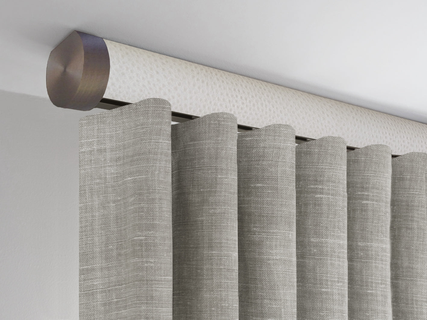 Flush ceiling fix tracked curtain pole in white ostrich