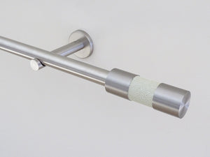 19mm diameter stainless steel curtain pole sets with steel barrel finials in white pepper