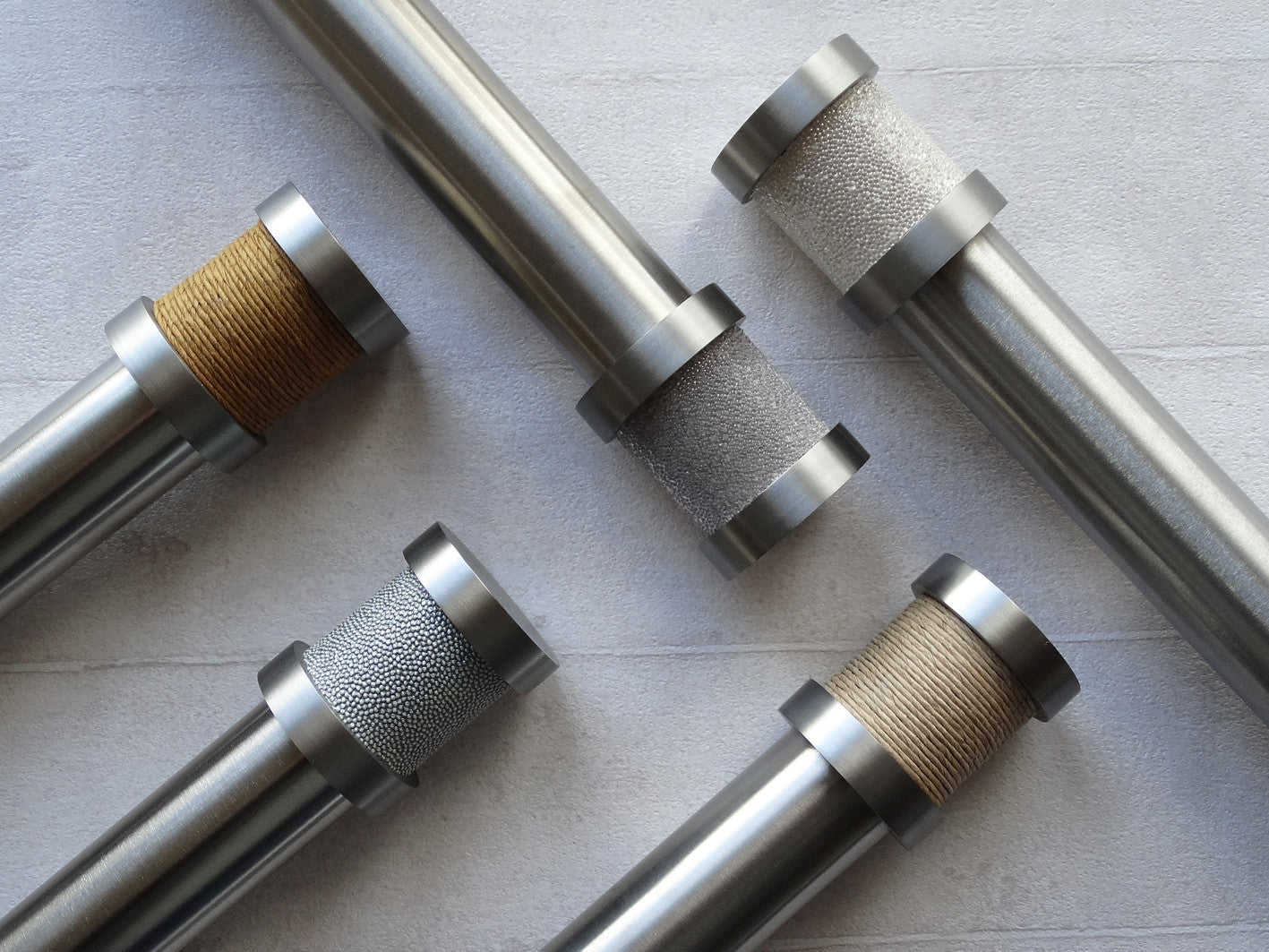 Beautiful stainless steel curtain poles by Walcot House