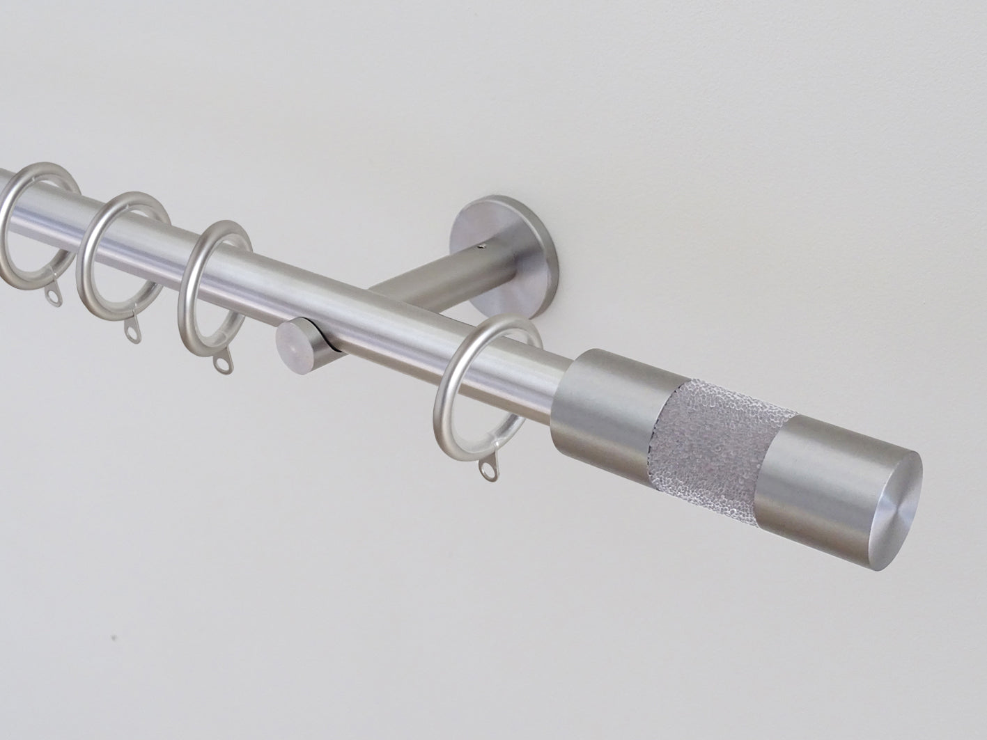 19mm diameter stainless steel curtain pole sets with steel barrel finials in oyster grey