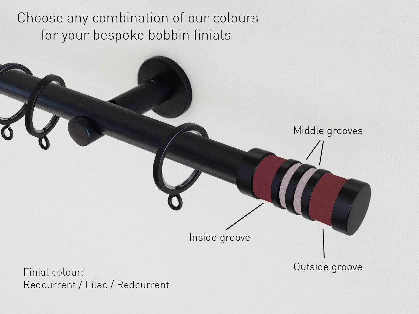 Custom made curtain pole and finial in black metal | Walcot House UK