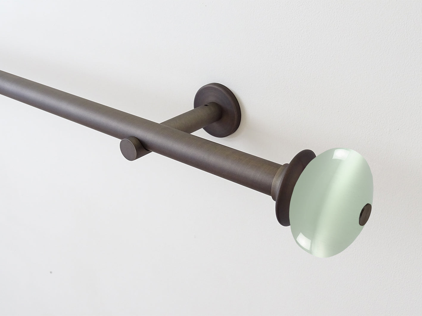 19mm dia. brushed bronze metal curtain pole set with glass moonstone finials