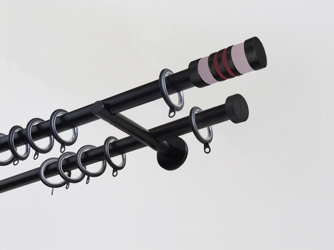19mm black double pole set with bespoke coloured finials | Walcot House UK