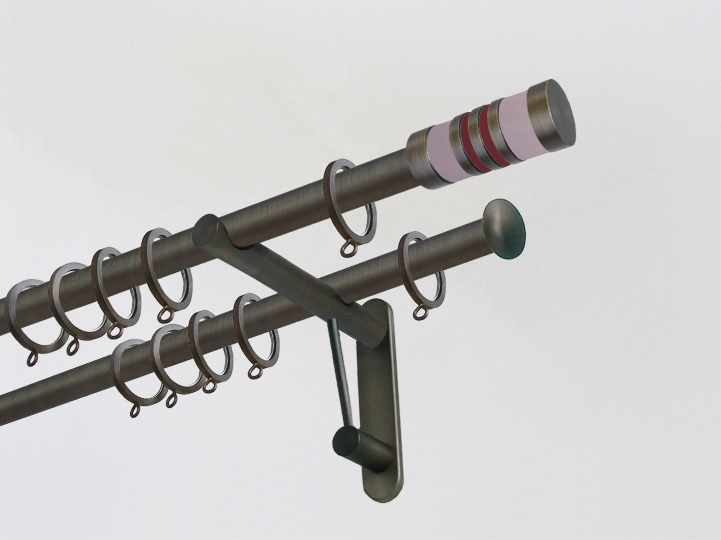 19mm antique brass double pole set with bespoke coloured finials | Walcot House UK