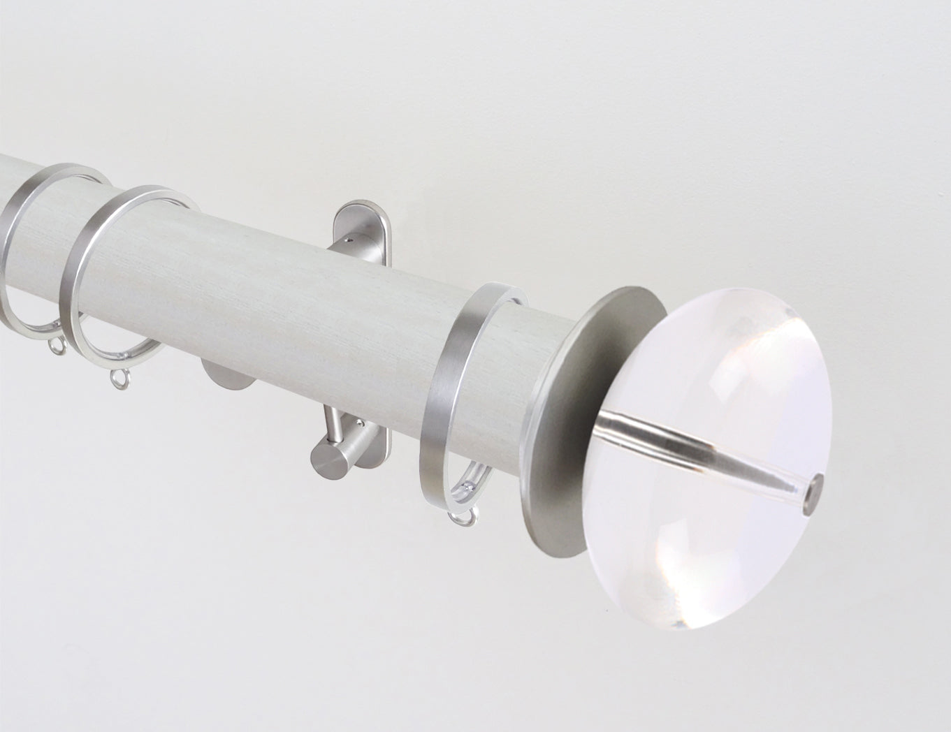 Designer white wooden curtain pole 50mm diameter | Walcot House