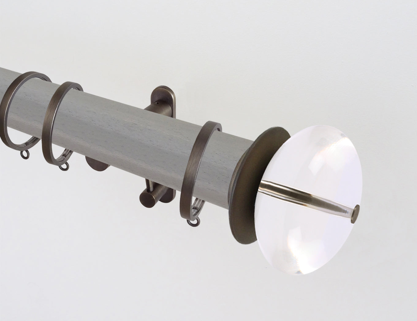 Mouse grey painted wooden curtain pole set 50mm diameter | Walcot House UK 