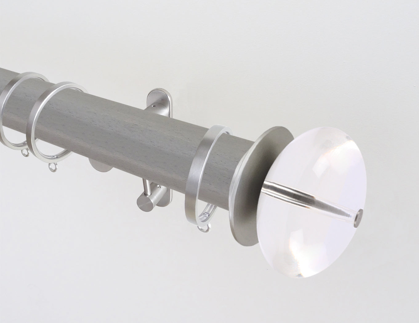 Mouse grey painted wooden curtain pole set 50mm diameter | Walcot House UK 