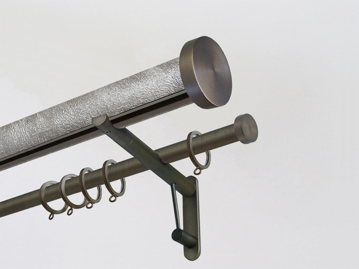 Luxury Tracked Double Curtain Pole Set In Warm Silver | Walcot House UK