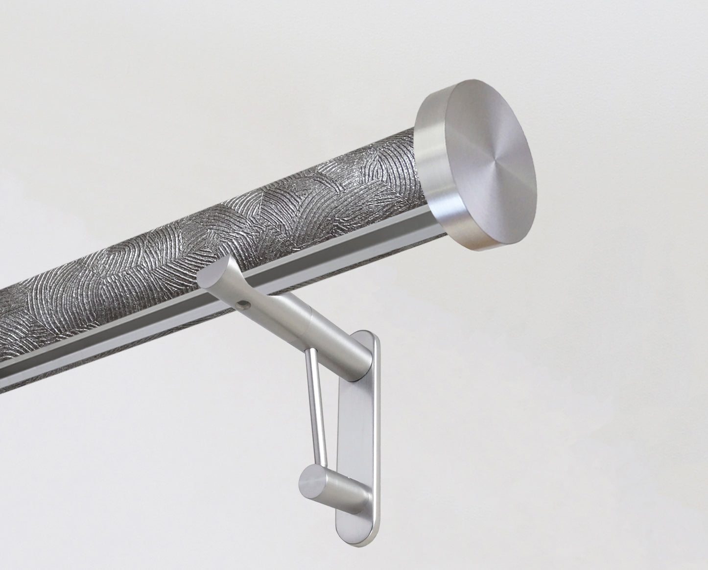 Tracked curtain pole set in dark grey Walcot HouseDesigner wrapped tracked curtain poles in metallic finishes | Walcot House