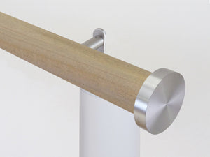 Motorised wooden curtain pole in light oak stain and stainless steel hardware | Walcot House UK
