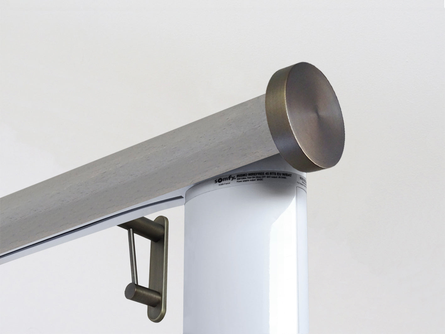 Motorised wooden curtain pole in mouse grey | Walcot House UK