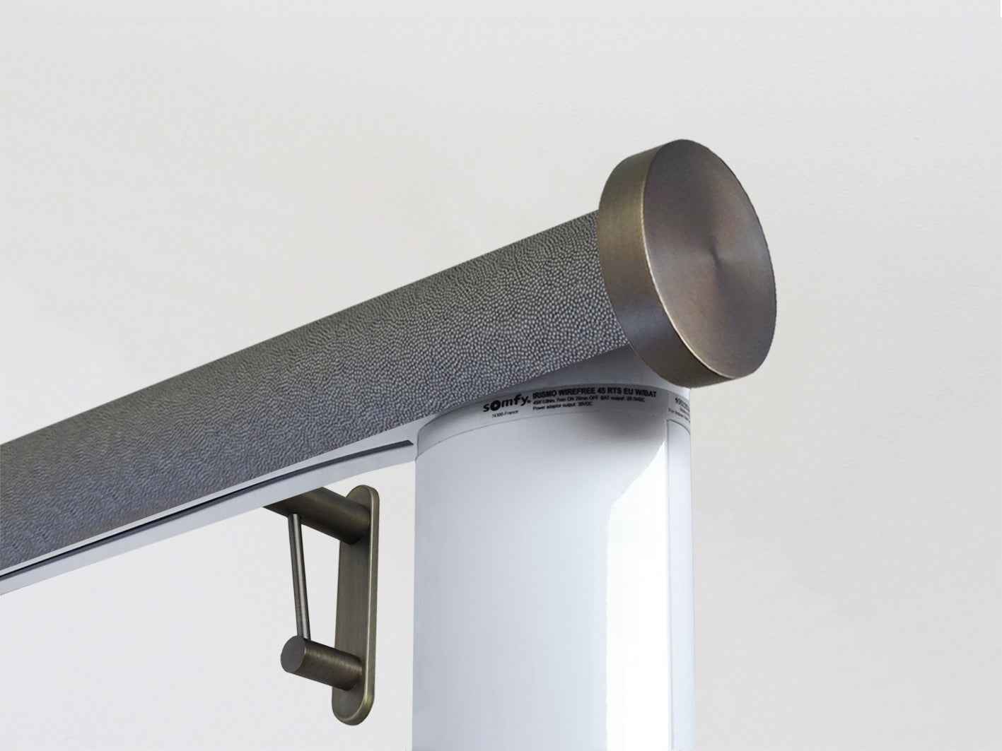 Motorised curtain pole in 50mm dia. black pepper wrap
