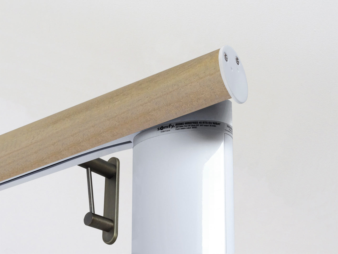 Luxury motorised cotswold oak wooden curtain pole with Somfy motor | Walcot House UK
