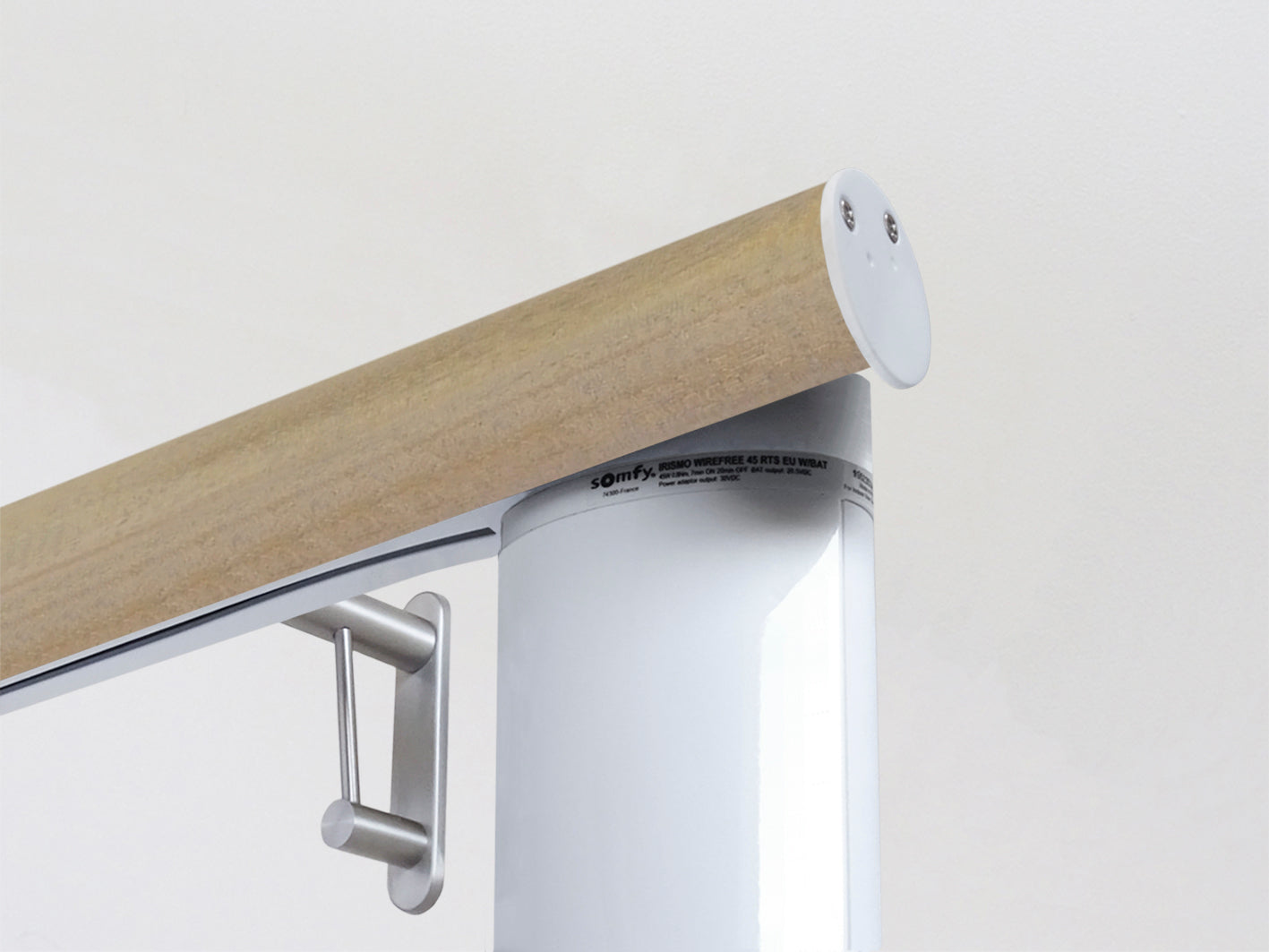 Luxury motorised cotswold oak wooden curtain pole with Somfy motor | Walcot House UK