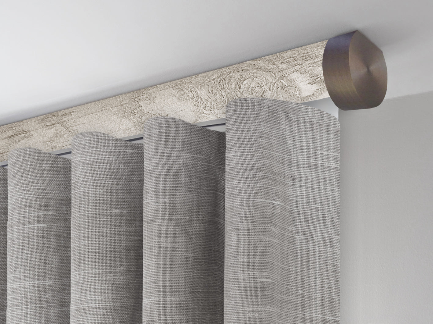 Motorised ceiling fix curtain pole set in 50mm dia. ground almond wrap with end cap finials