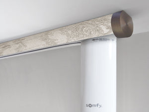 Motorised ceiling fix curtain pole set in 50mm dia. ground almond wrap with end cap finials