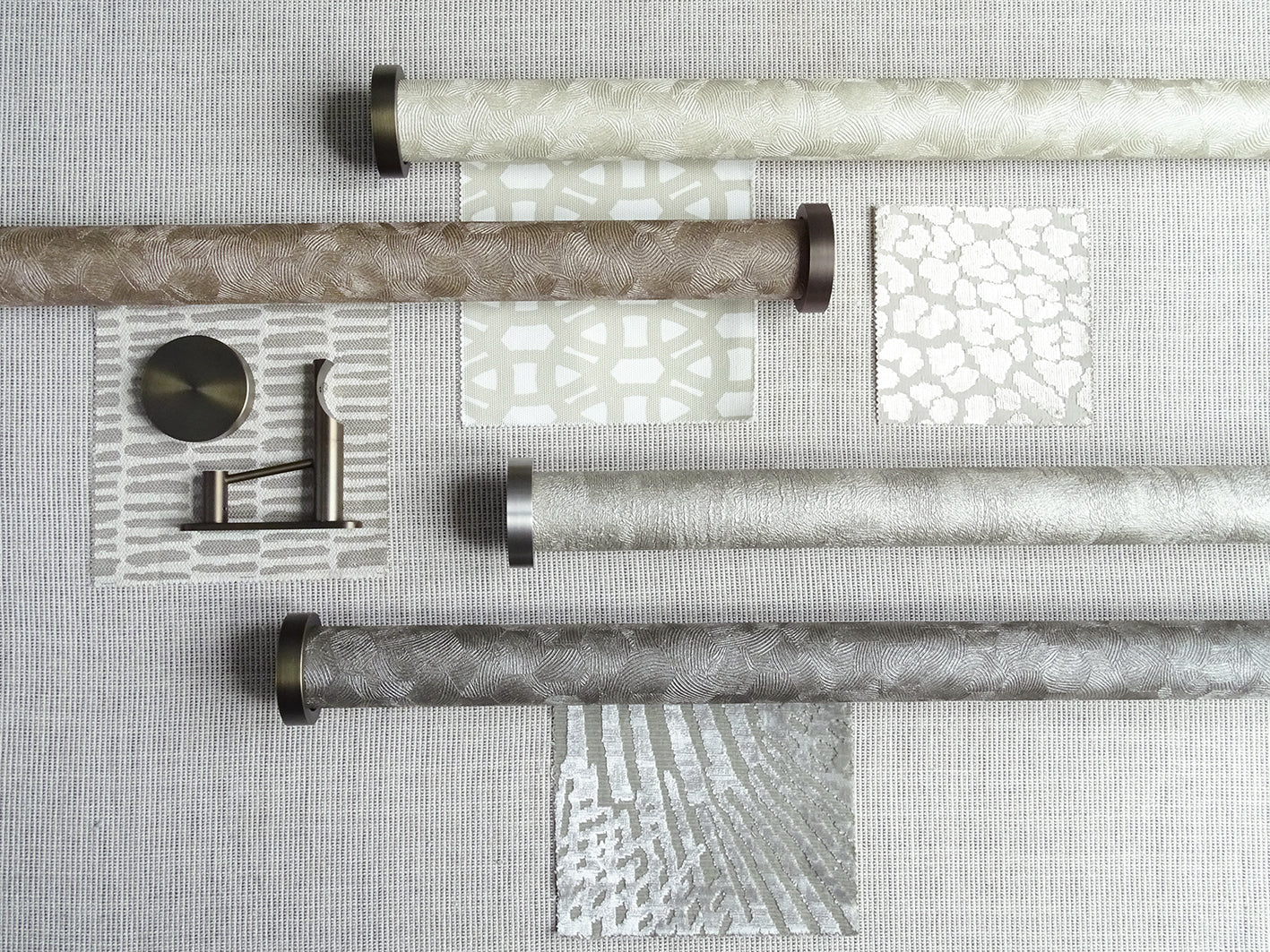 Designer wrapped tracked curtain poles in metallic finishes | Walcot House