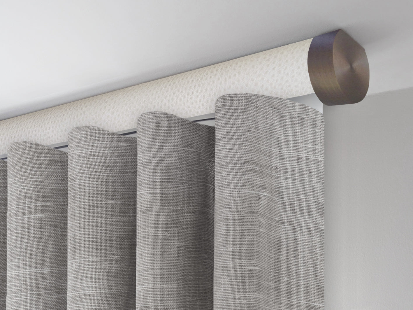 Motorised ceiling fix curtain pole set in 50mm dia. ostrich wrap with end cap finials