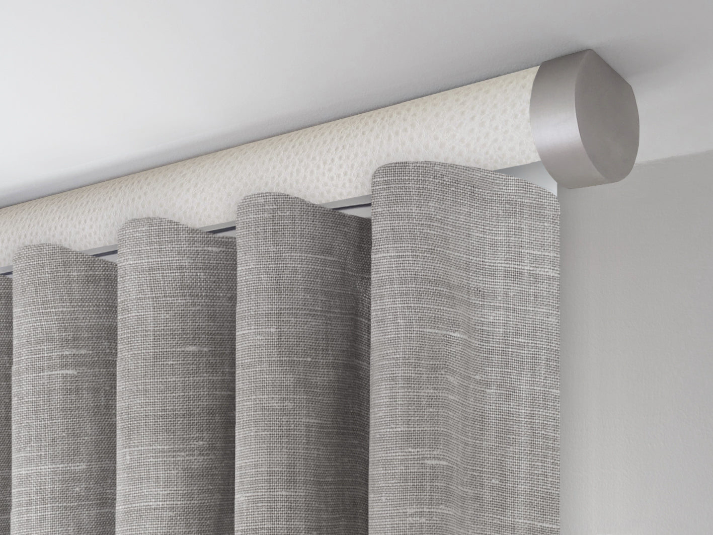 Motorised ceiling fix curtain pole set in 50mm dia. ostrich wrap with end cap finials