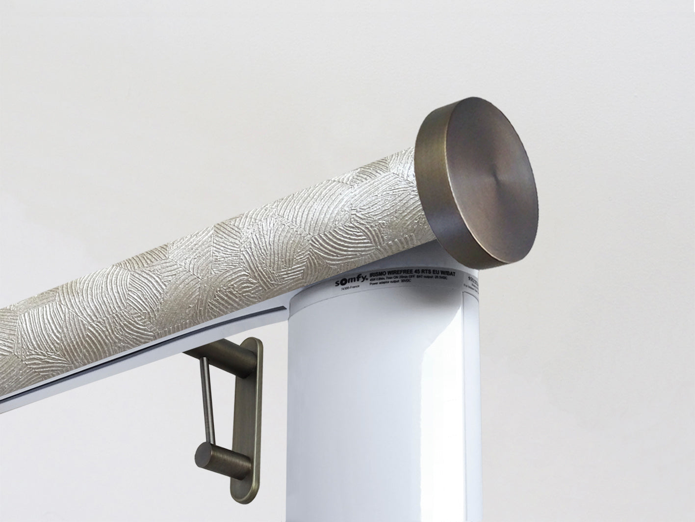 Motorised electric curtain pole, wireless & battery powered using the Somfy Glydea track | Walcot House UK curtain pole specialists