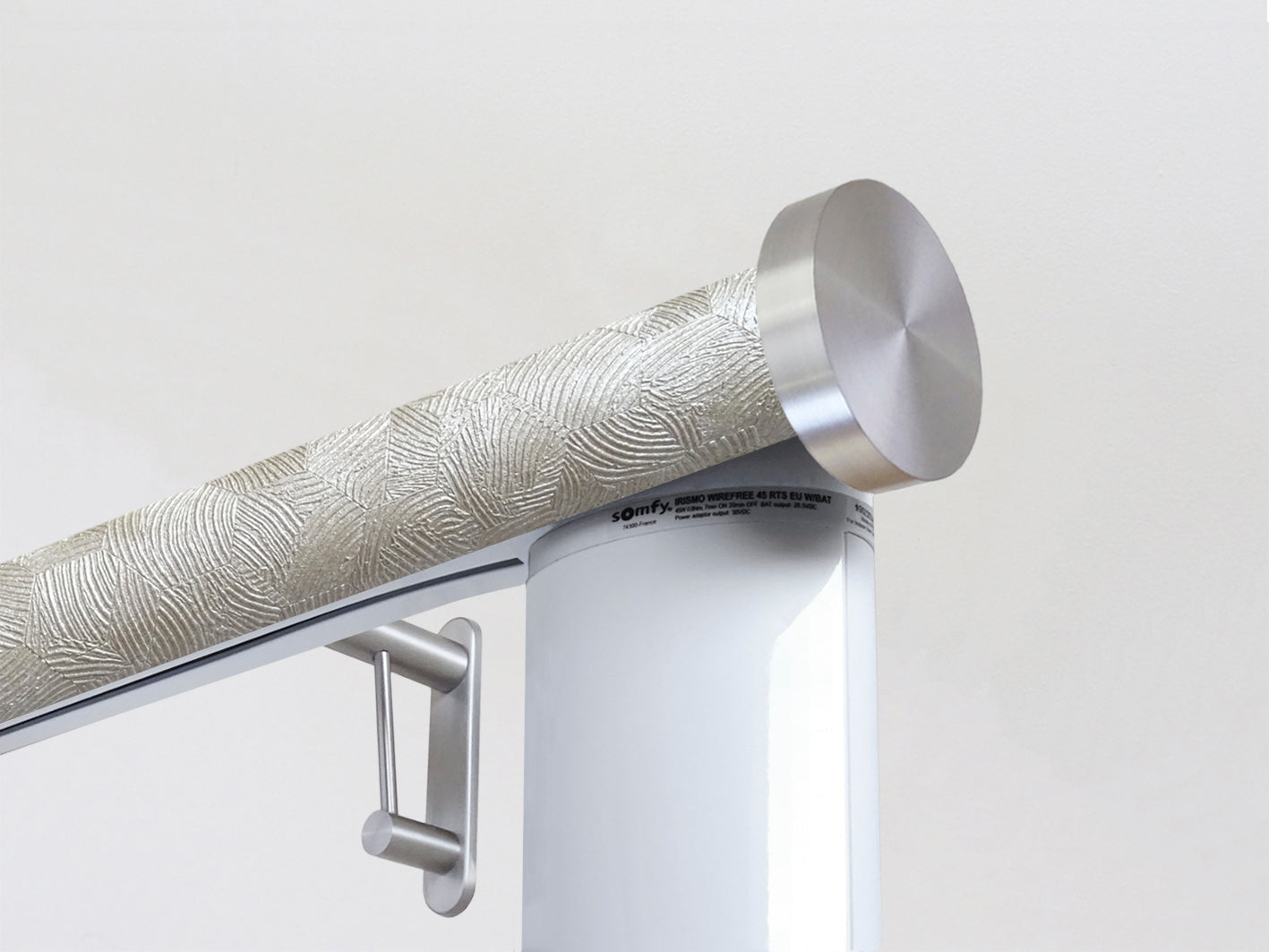 Motorised electric curtain pole, wireless & battery powered using the Somfy Glydea track | Walcot House UK curtain pole specialists