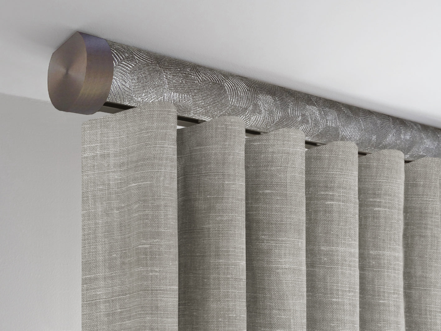 Flush ceiling fix tracked curtain pole in by Walcot House