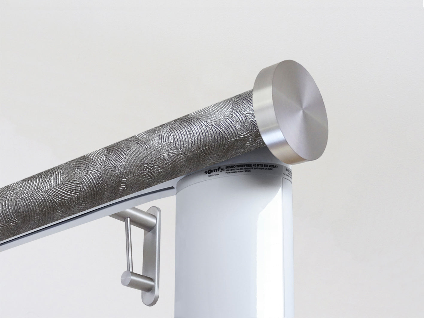 Motorised electric curtain pole, wireless & battery powered using the Somfy Glydea track | Walcot House UK curtain pole specialists