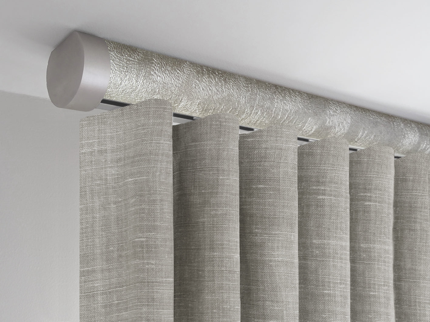 Designer ceiling fixed curtain pole with track in warm silver | Walcot House UK