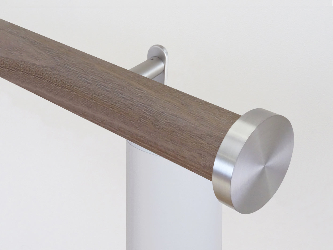Motorised wooden curtain pole in dark oak stain and stainless steel  hardware | Walcot House UK
