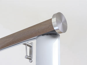 Motorised wooden curtain pole in dark oak stain and stainless steel hardware | Walcot House UK